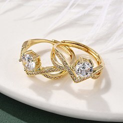 Brass Micro Pave Clear Cubic Zirconia Finger Rings for Women&nbsp;RJEW-U049-03G