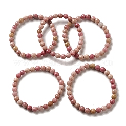 Natural Rhodonite Round Beaded Stretch Bracelet for Women&nbsp;BJEW-D446-F-27