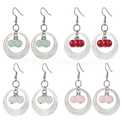 4 Pairs Brass & Glass & 304 Stainless Steel Dangle Earrings&nbsp;EJEW-JE06258