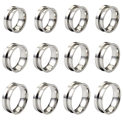 12Pcs 6 Size 201 Stainless Steel Grooved Finger Ring Settings&nbsp;STAS-TA0002-15P