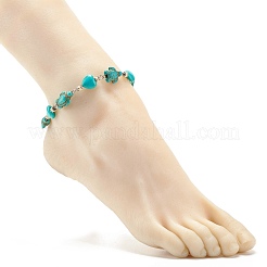 Heart & Tortoise Synthetic Turquoise Beaded Anklet&nbsp;AJEW-AN00459-02