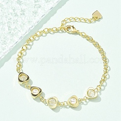 Brass Micro Pave Clear Cubic Zirconia Charm Bracelets for Women&nbsp;BJEW-C083-09G