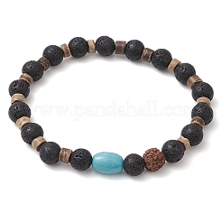 Natural Lava Rock & Rudraksha & Coconut & Howlite Beads Stretch Couples Bracelets for Men&nbsp;BJEW-JB11329-02