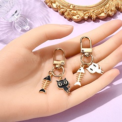 2Pcs Cat & Fishbone Alloy Enamel Pendant Decorations&nbsp;KEYC-YW00170