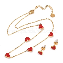 Heart 304 Stainless Steel Enamel Necklaces & Stud Earrings Sets for Women&nbsp;SJEW-K003-03G