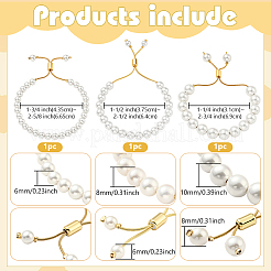 3Pcs 3 Styles Shell Pearl Beaded Slider Bracelet with Brass Snake Chain&nbsp;BJEW-HY0001-07