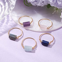 Column Natural Aquamarine & Rose Quartz & Lapis Lazuli & Labradorite & Amethyst Finger Rings&nbsp;RJEW-JR00817