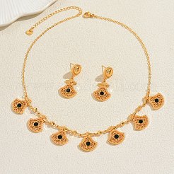 Ethnic Style Brass Micro Pave Cubic Zirconia Filigree Fan Pendant Necklace & Stud Earrings Sets for Women&nbsp;KU3704