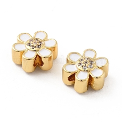 Flower Brass Micro Pave Clear Cubic Zirconia Beads&nbsp;KK-G419-06G-04