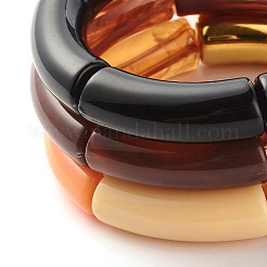 Acrylic & CCB Plastic Curved Tube Beads Stretch Bracelets Set for Women&nbsp;X-BJEW-JB07318