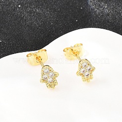Brass Micro Pave Clear Cubic Zirconia Stud Earrings&nbsp;EJEW-F405-21B-G