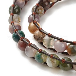 Natural Indian Agate Round Beads 2 Raw Wrap Bracelet&nbsp;BJEW-JB07169-04
