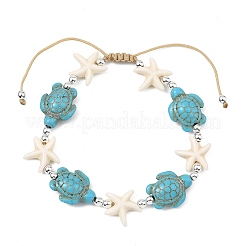 Adjustable Dyed Synthetic Turquoise & Non-magnetic Synthetic Hematite Beads Braided Beads Bracelets for Women Men&nbsp;BJEW-JB13778-01