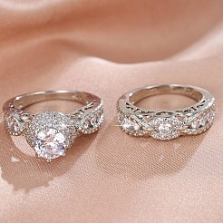 Brass Micro Pave Cubic Zirconia Finger Rings&nbsp;FS-WG54D45-02