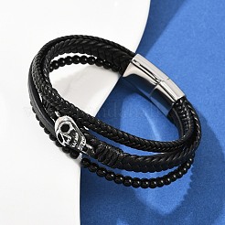 Microfiber Leather & Glass Multi-strand Bracelets for Men Women&nbsp;BJEW-H631-04B-AS