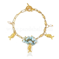 Ocean Alloy Fish Multi-Charm Bracelets with Natural Larimar Chip Beads&nbsp;BJEW-JB14272