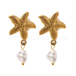 304 Stainless Steel Plastic Pearl Dangle Stud Earrings&nbsp;EJEW-G422-01G-01