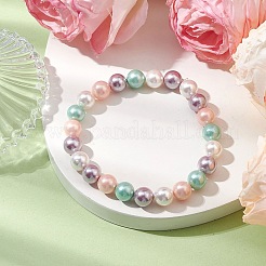 8mm Round Polished Shell Pearl Beaded Stretch Kids Bracelets for Girls&nbsp;BJEW-JB10878-02