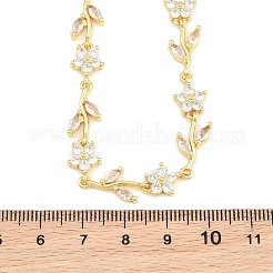 Brass Pave Cubic Zirconia Flower Link Chain Necklaces&nbsp;KK-CBA4547-18G-10