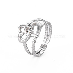 Non-Tarnish 304 Stainless Steel Interlocking Heart Cuff Ring&nbsp;RJEW-N038-043P