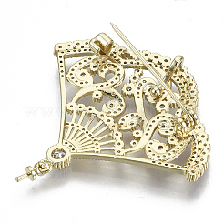 Brass Micro Pave Clear Cubic Zirconia Brooch Findings&nbsp;KK-N232-75-NF