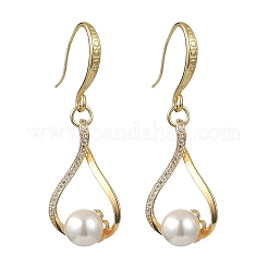 Brass Micro Pave Clear Cubic Zirconia & Shell Pearl Dangle Earrings&nbsp;EJEW-JE07095