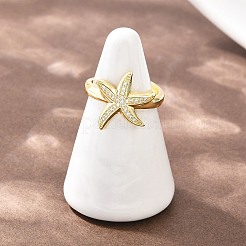 Starfish Brass Micro Pave Clear Cubic Zirconia Cuff Rings for Women&nbsp;RJEW-A088-08A-G