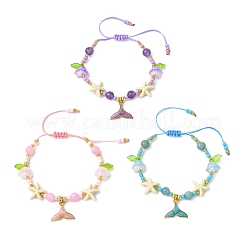 3Pcs Natural Dyed Yellow Jade & Amethyst & Blue Quartz Synthetic Turquoise Beads Adjustable Bracelets&nbsp;BJEW-MZ00346