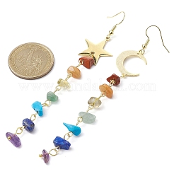 Chakra Theme Natural & Synthetic Mixed Gemstone Chip Beaded Tassel Earrings&nbsp;EJEW-JE05451