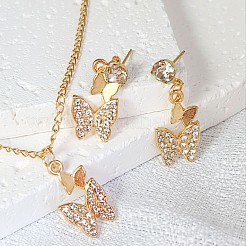 Butterfly Alloy Rhinestone Pendant Necklaces & Stud Earrings Sets for Women&nbsp;FS-WGF94CB-01