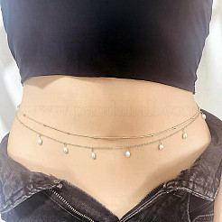 Alloy with Plastic Pearl Oval Bead Charm Double Layer Waist Belly Chains for Women&nbsp;FS-WGB0949-01