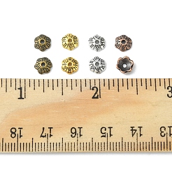 200Pcs 4 Colors 6-Petal Tibetan Style Alloy Flower Bead Caps&nbsp;TIBE-FS0001-03