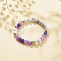 Natural Weathered Agate(Dyed) & Howlite Round Beaded Stretch Bracelet&nbsp;BJEW-JB08087-02