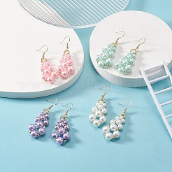 Glass Pearl & Synthetic Hematite Round Beaded Teardrop Dangle Earrings&nbsp;EJEW-JE05254
