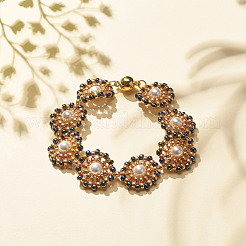 Shell Pearl Flower Link Bracelet&nbsp;BJEW-JB08084-04