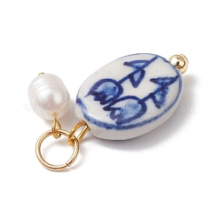 Handmade Porcelain with Natural Cultured Freshwater Pearl Pendants&nbsp;PALLOY-JF05047