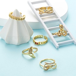6Pcs 6 Styles Adjustable Brass Micro Pave Clear Cubic Zirconia Cuff Rings&nbsp;RJEW-LS0001-21G