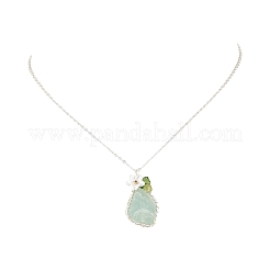 Raw Natural Green Fluorite Nuggets with Flower Wire Wrapped Pendant 304 Stainless Steel Cable Chain Necklaces&nbsp;NJEW-TA00268