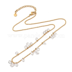 Ion Plating(IP) 304 Stainless Steel Cubic Zirconia Teardrop & Flat Round Bib Ball Chain Necklaces for Women&nbsp;NJEW-F328-11G-01
