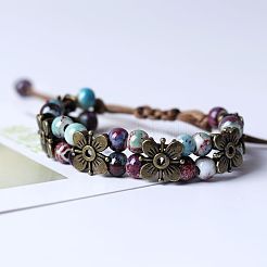 Alloy & Handmade Porcelain Bead Braided Bead Bracelets for Women&nbsp;FS-WGAE4F4-06