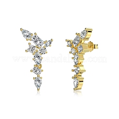 925 Sterling Silver with Cubic Zirconia Stud Earrings for Women&nbsp;EJEW-Z052-01G