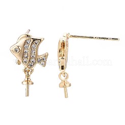 Brass Micro Pave Clear Cubic Zirconia Stud Earring Findings&nbsp;KK-Q764-032