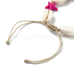 Natural Shell & Starfish Synthetic Turquoise Braided Bead Bracelet&nbsp;BJEW-TA00355