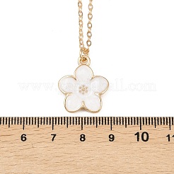 Alloy Enamel White Flower Pendant with Iron Chain Necklaces for Women&nbsp;NJEW-A066-04G