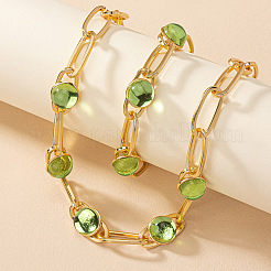 Alloy Plastic Flat Round Link Chain Necklaces & Bracelets Sets&nbsp;FS-WG92727-01