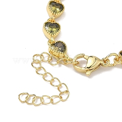Heart Brass Pave Cubic Zirconia Link Chain Bracelets for Women&nbsp;BJEW-P385-07G-03