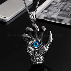 Alloy Resin Gothic Blue Evil Hand Pendant Necklaces for Men&nbsp;WGF6B22-01