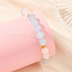 8MM Round Natural Rainbow Moonstone & Dyed White Jade & Madagascar Rose Quartz Beaded Stretch Bracelets&nbsp;BJEW-JB14489