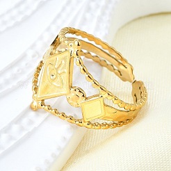 Rhombus with Evil Eye 304 Stainless Steel Cuff Finger Rings&nbsp;RJEW-V002-02G