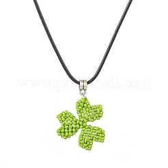 Glass Seed Beads Beaded Clover Pendant Necklaces&nbsp;NJEW-MZ00087